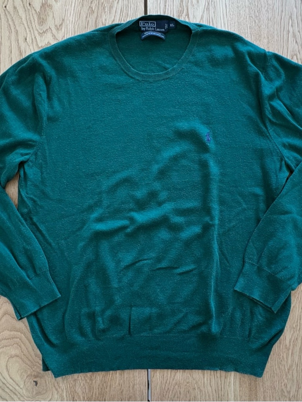 Polo Ralph Lauren Sweater Men XL Green Pima Cotton Crewneck Knit Pony Logo